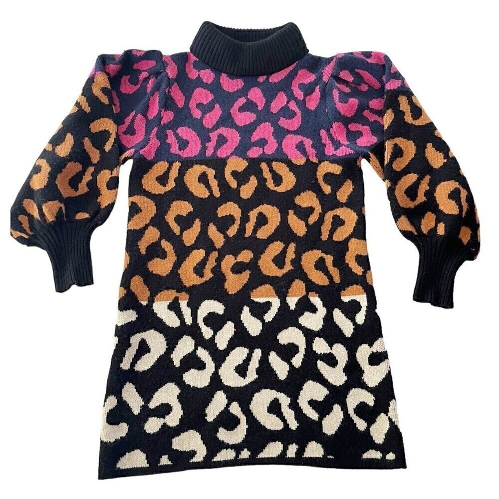 Farm Rio Mixed Leopards Sweater Dress Women's Sz S Pink Blue Orange Black White - Picture 11 of 11